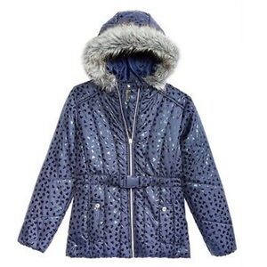 R1881 S Rothschild Heart Print Winter Puffer Jacket Coat